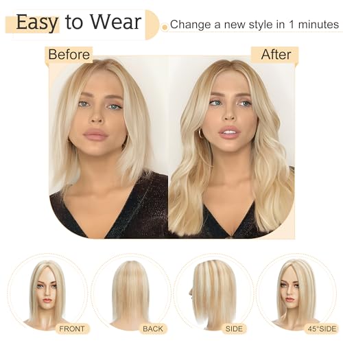 7*13CM Silk Base 100% Real Human Hair Clip in Top Wiglet Hair Pieces -8 Inch Medium Brown&Dark Blonde T12495