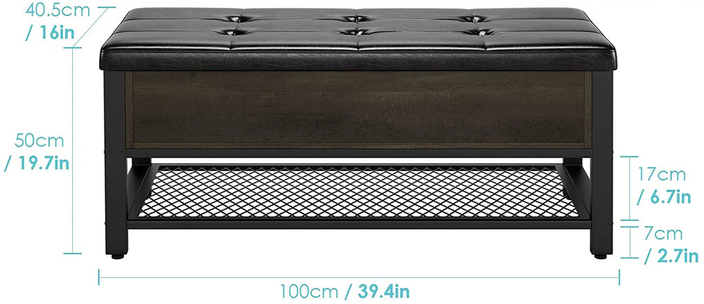 Industrial Storage Bench Flip Top Shoe Bench with Leather Padded Seat Y84371