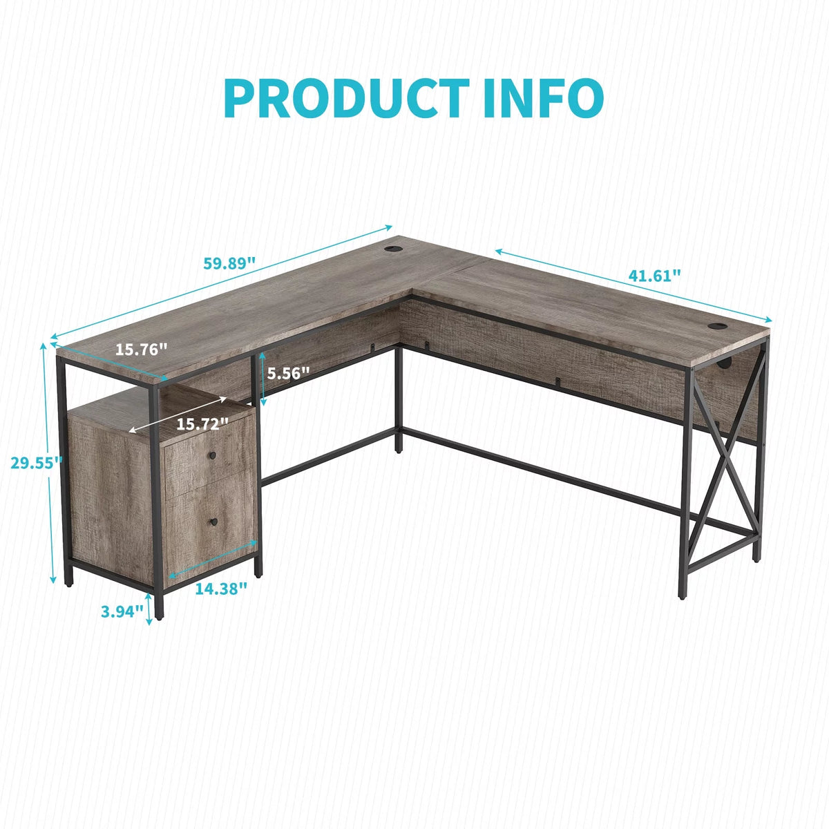 L Shape Computer Desk with Storage Drawers M3700