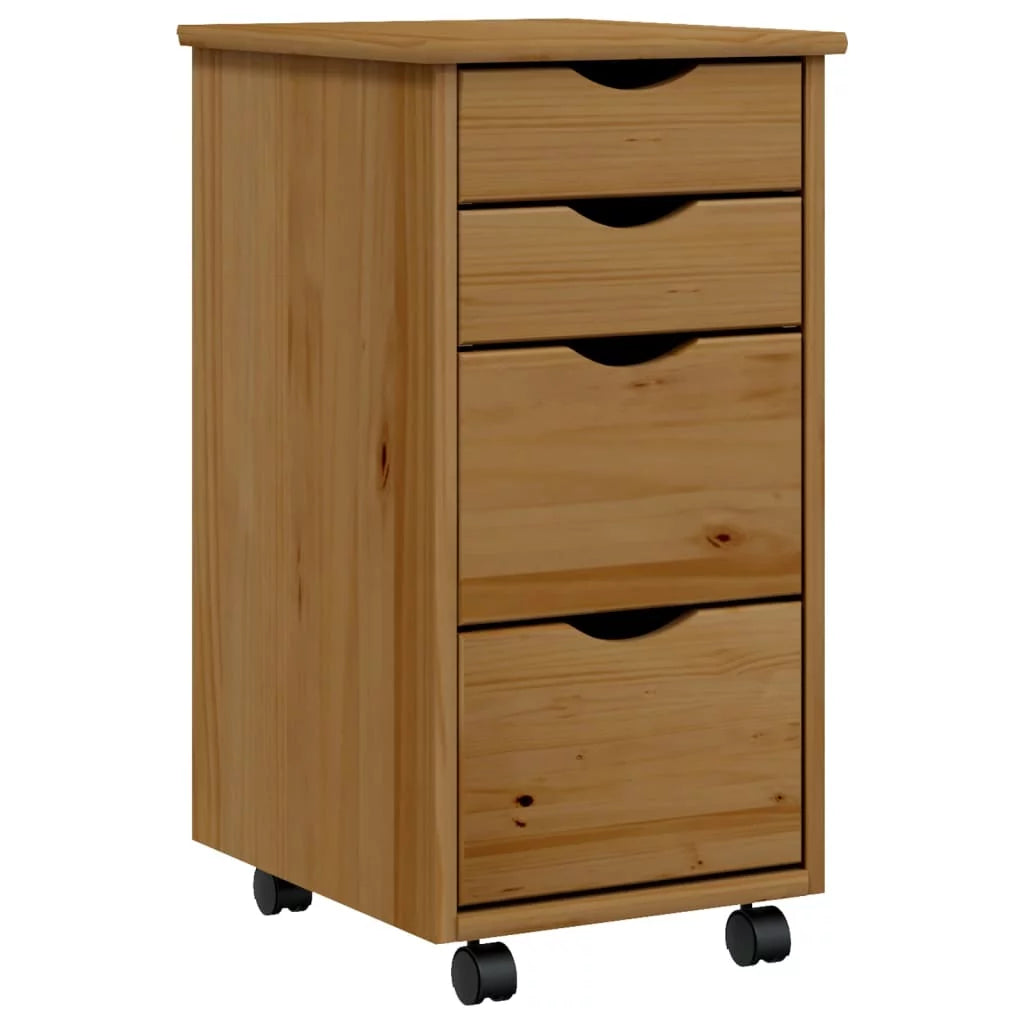 Honey Brown Solid Wood Pine Rolling Cabinet with Drawers U139018
