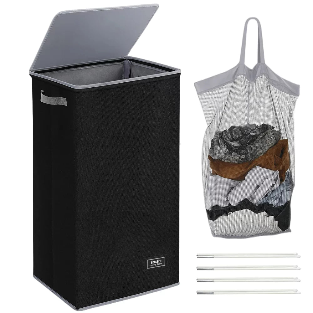 100L Collapsible Laundry Hamper with Lid & Laundry Bag G357
