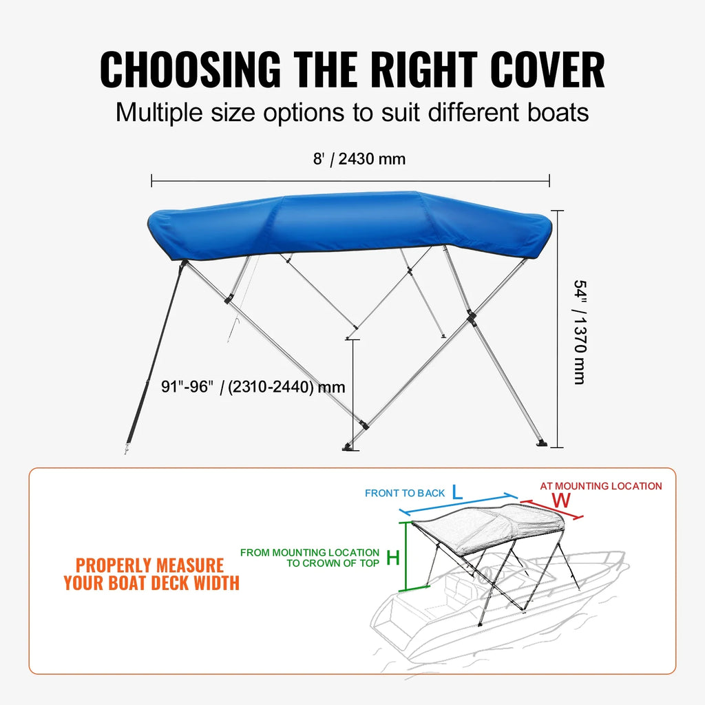 4 Bow Bimini Top Boat Cover 900D Polyester Aluminum Frame 91"-96" W K403