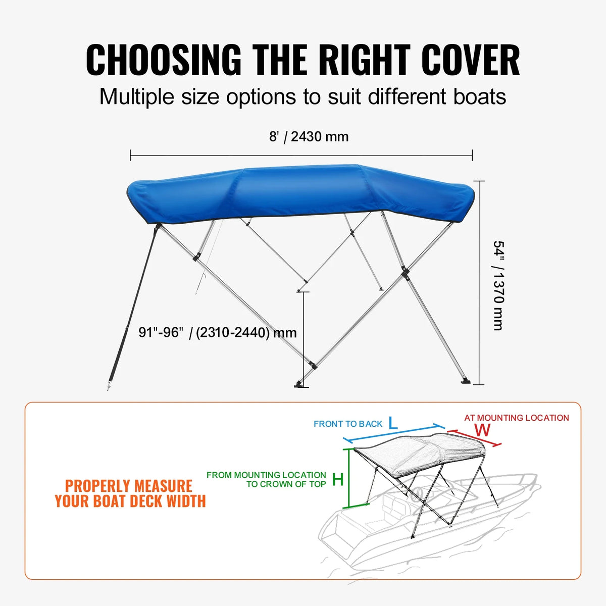 4 Bow Bimini Top Boat Cover 900D Polyester Aluminum Frame 91"-96" W K403