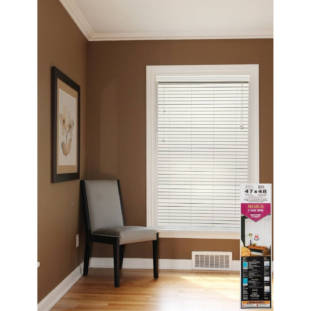 White 2-Inch Faux Wood Blind, 32 by 60-Inch I79978