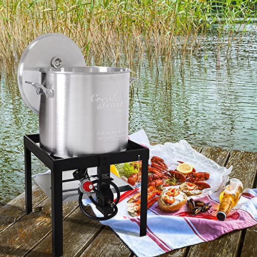 Seafood Boiling Kit with Strainer, Aluminum Propane Gas Boiler with 10 PSI Regulator X9607