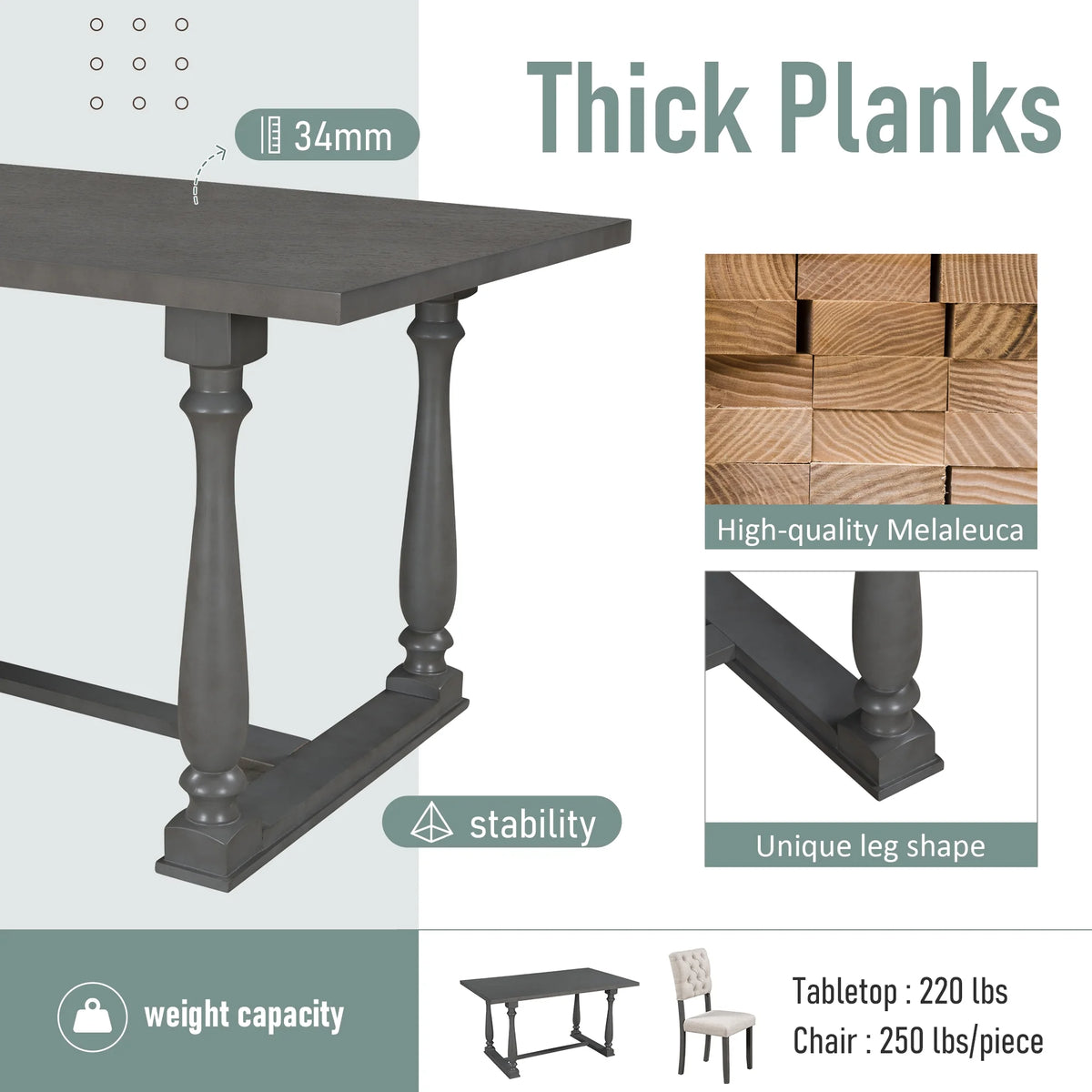 Rectangular Dining Table Set with Bench and 4 Upholstered Chairs X259752