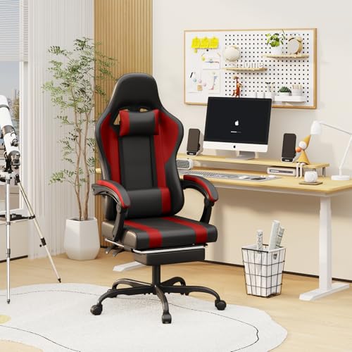 Black Red Gaming Chair with Footrest and Massage Lumbar Support Z632