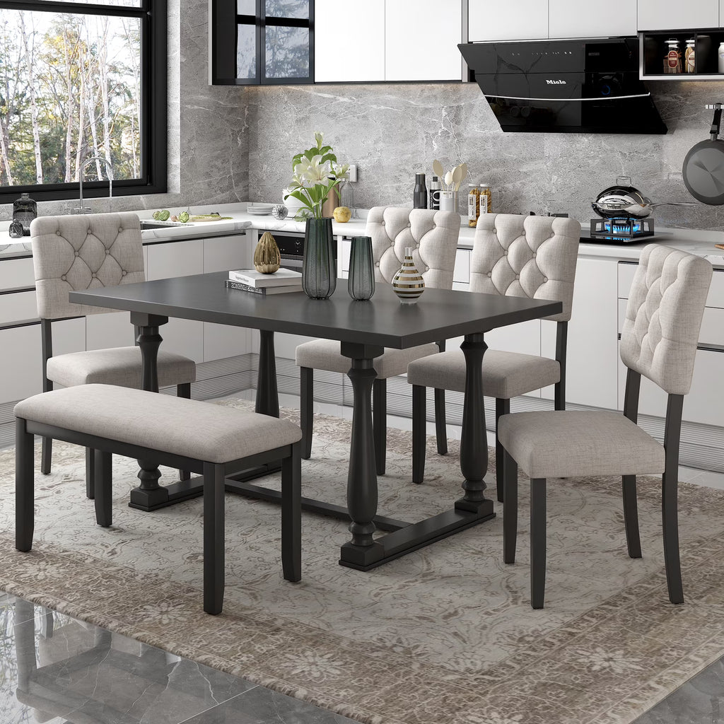 Rectangular Dining Table Set with Bench and 4 Upholstered Chairs X259752
