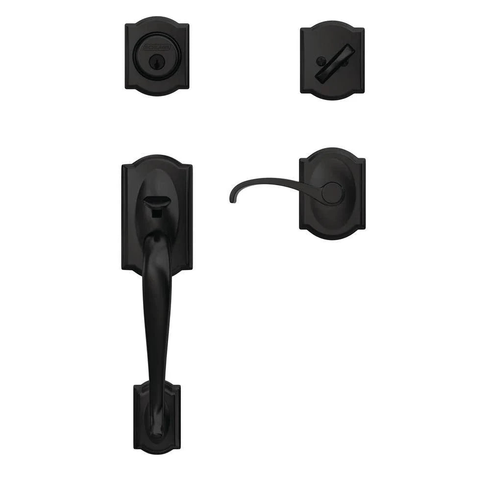Matte Black Single Cylinder Door Handleset with Lever N57048
