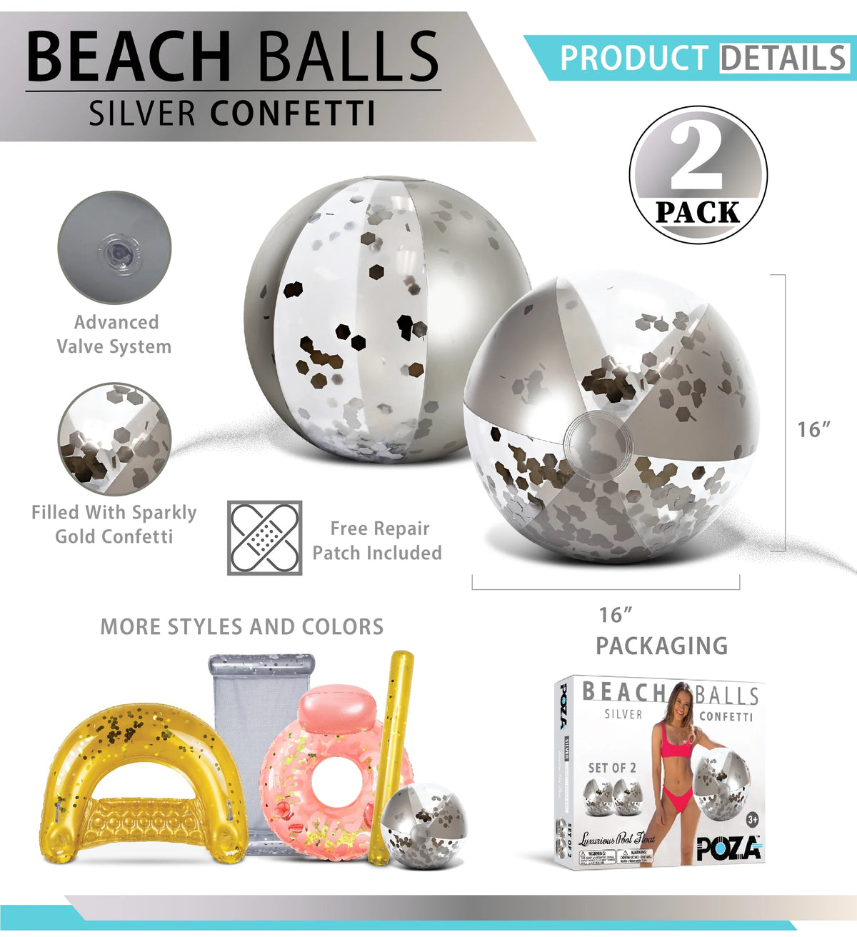 Silver & Gold Inflatable Beach Balls Set of 4, 16 Inch L4628