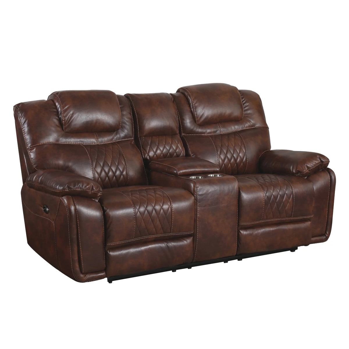 Brown Faux Leather Dual Reclining Loveseat Q27078