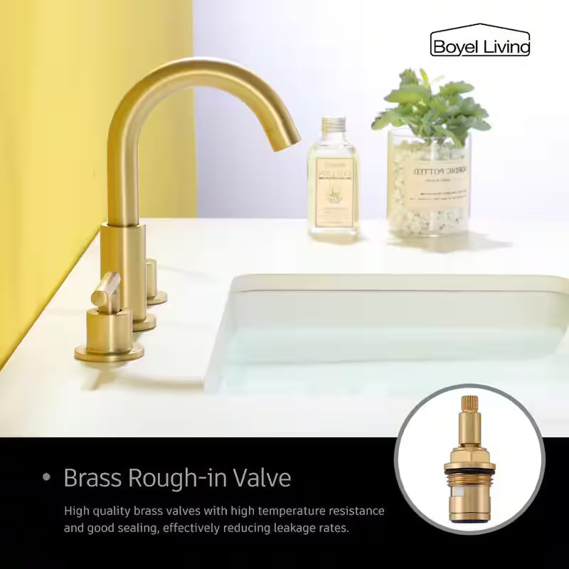 8 in. Widespread 2-Handle Bathroom Faucet with Valve and Water Supply Lines in Brushed Gold X94668
