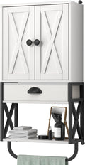 White 3-Tier Wooden Wall Cabinet with 2 Door and Adjustable Shelf L1410