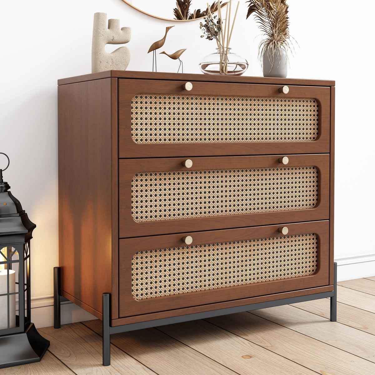 Rattan Wood Drawer Storage Cabinet B40771