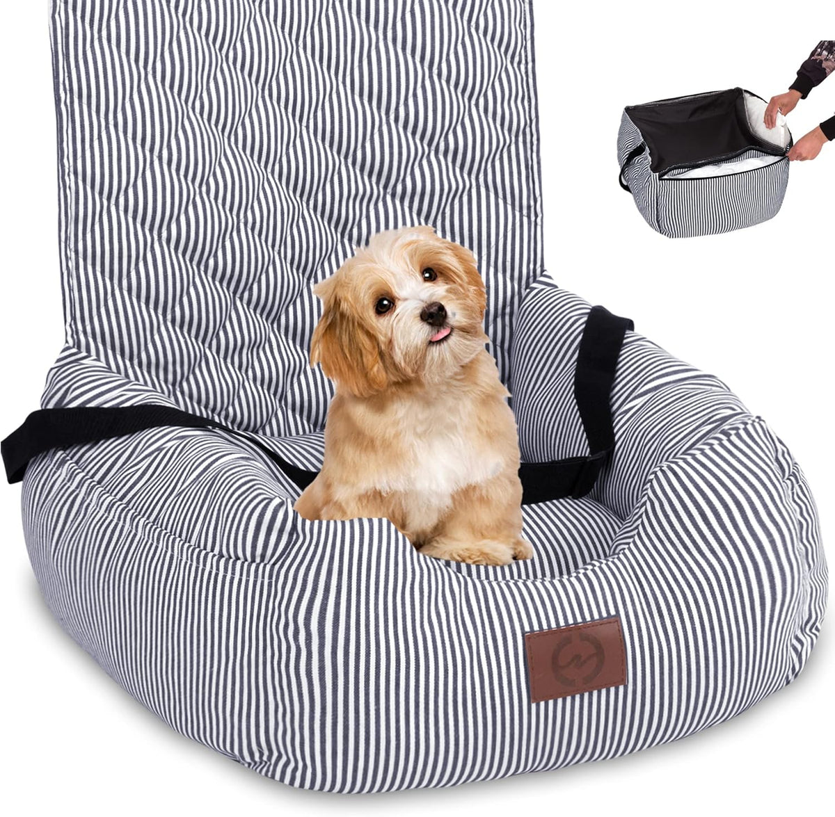 Washable Dog Car Seat with Storage Pockets and Safety Leash D6242