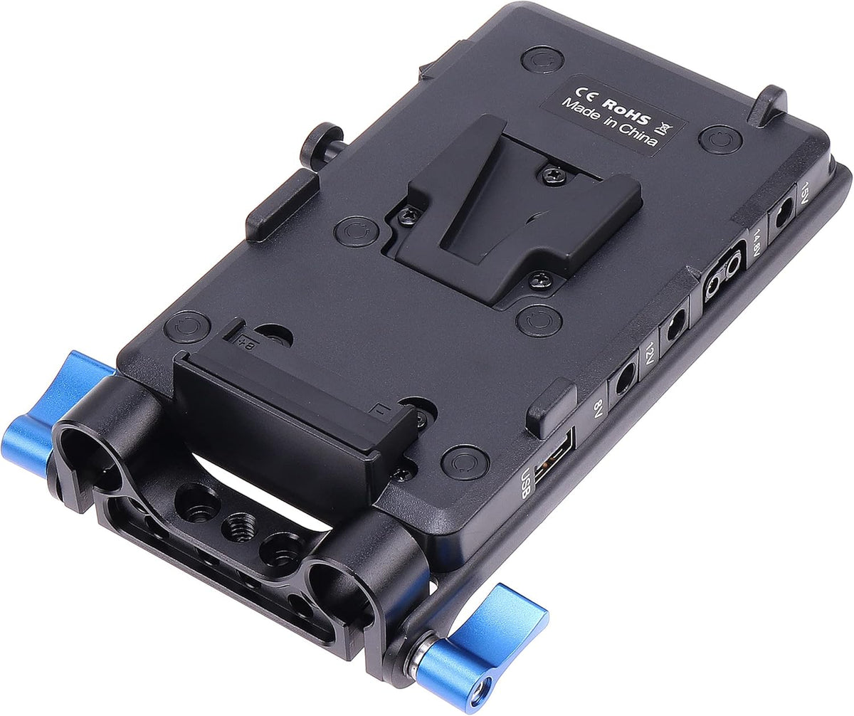 V Mount Battery Power Supply Plate with 15mm Rod Clamp System T7172