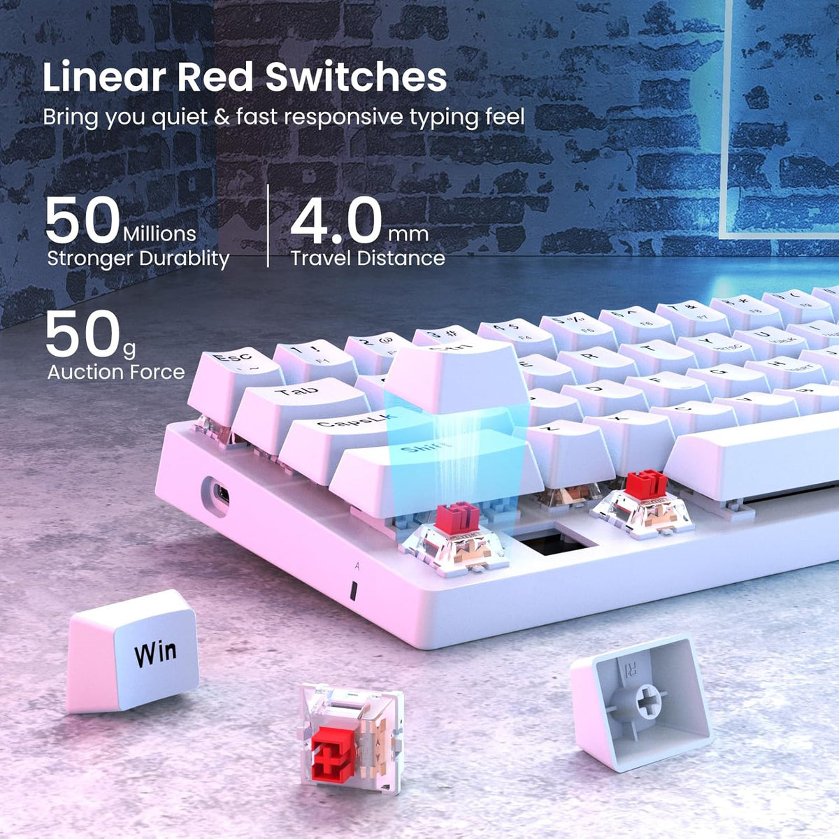 White 61 Keys Wired Mechanical Keyboard with Red Switches H219114