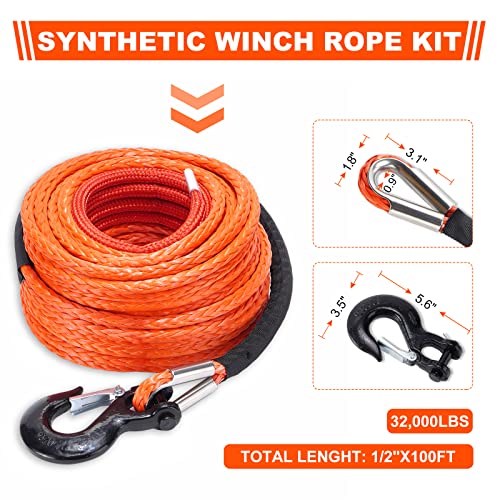 1/4" x 50ft 9500lbs Synthetic Winch Rope with Protective Sleeve C71468