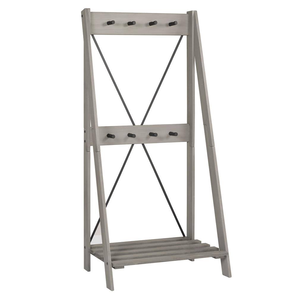 Grey Solid Wood Hall Tree with Shelf and 8 Hooks S83911