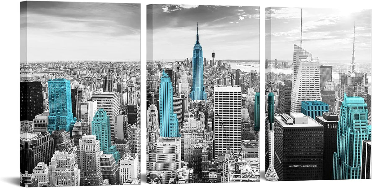 Black and White Teal Empire State Building Canvas Print E390