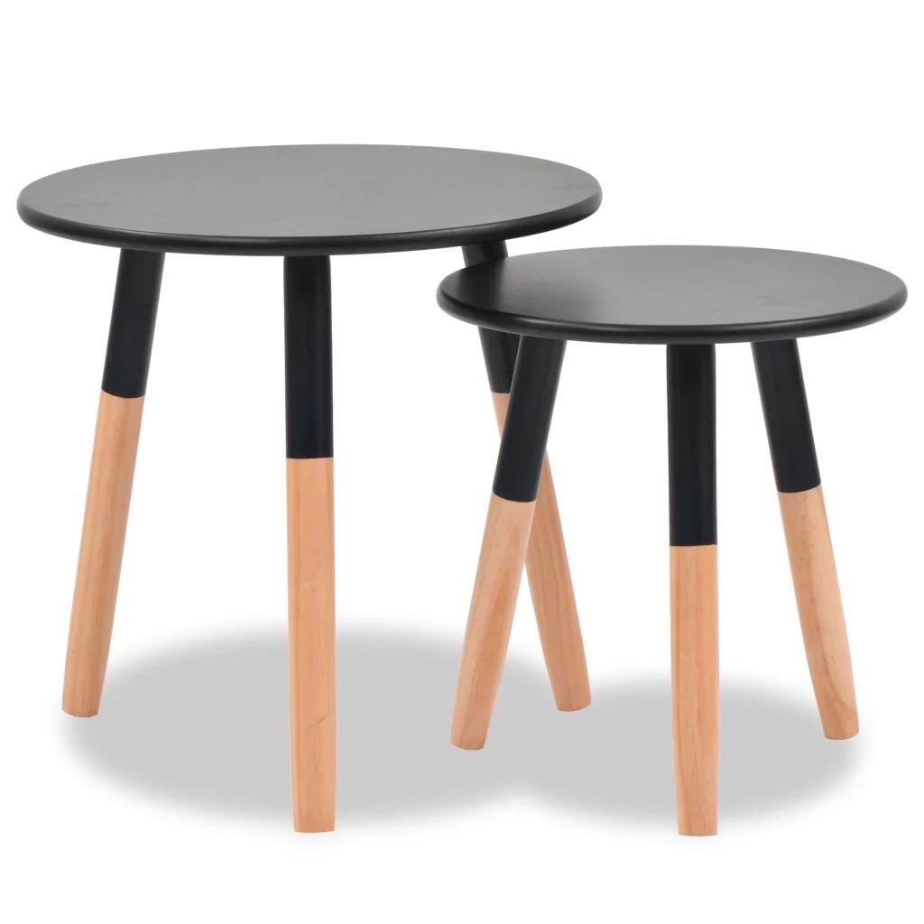 Black Solid Pinewood Side Table Set 2 Pieces W56372