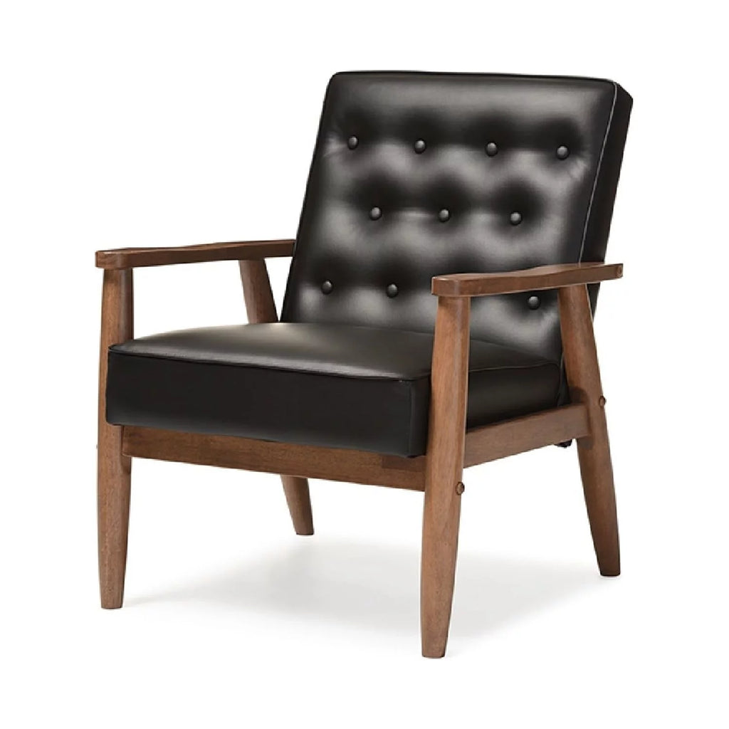 Black Faux Leather Upholstered Wooden Lounge Chair B71135