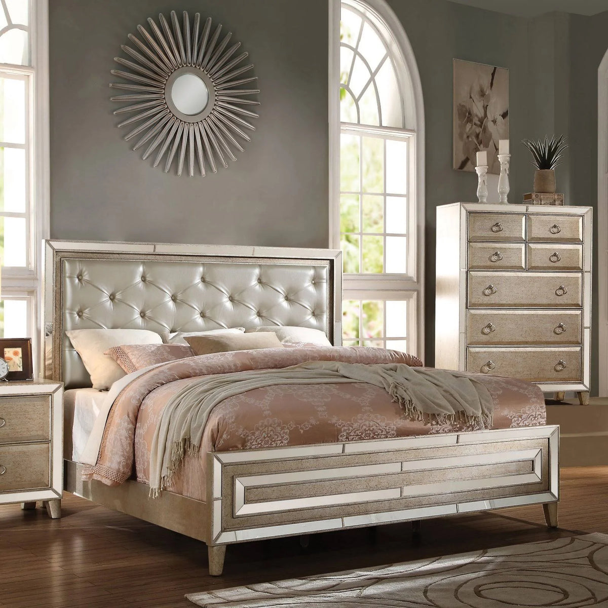 California King Bed Matte Gold PU I3950