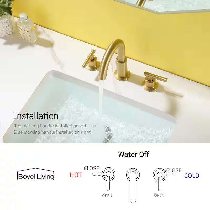 8 in. Widespread 2-Handle Bathroom Faucet with Valve and Water Supply Lines in Brushed Gold X94668