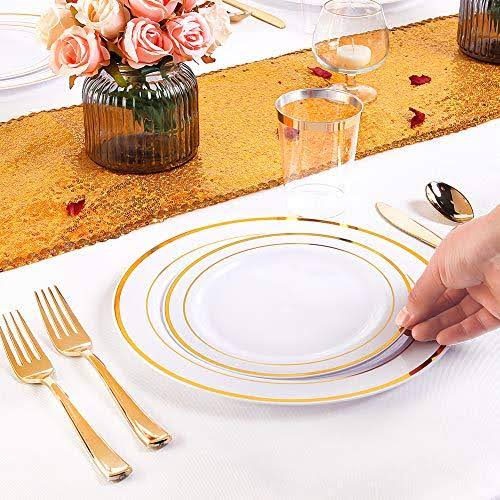 Gold Rim Disposable Plastic Plates K82464
