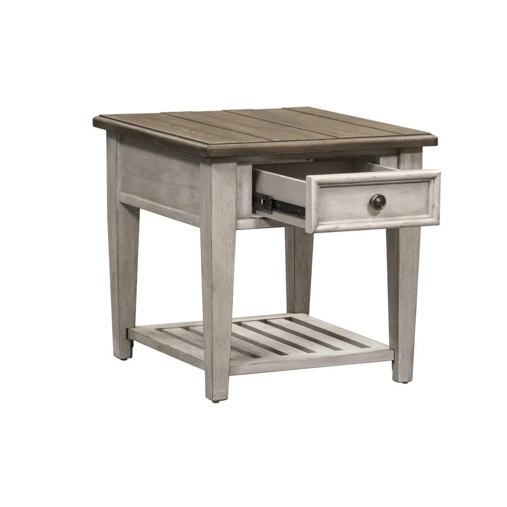 Off White Wood Drawer End Table F25455