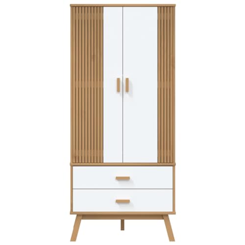 Solid Wood Wardrobe Armoire Closet with 2 Drawers, Gray and Brown 30.1"x20.9"x67.7" R583340