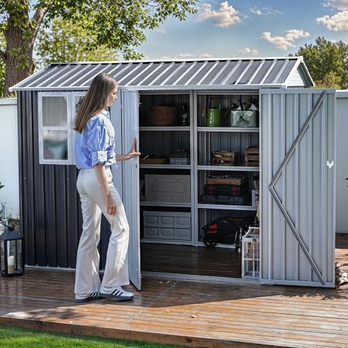 8x6ft Metal Outdoor Storage Shed with Window Z699047