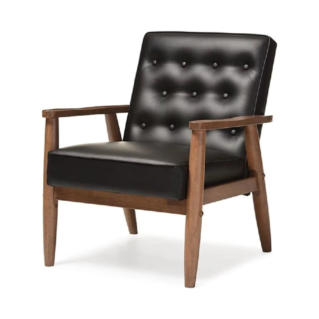 Black Faux Leather Upholstered Wooden Lounge Chair B71135