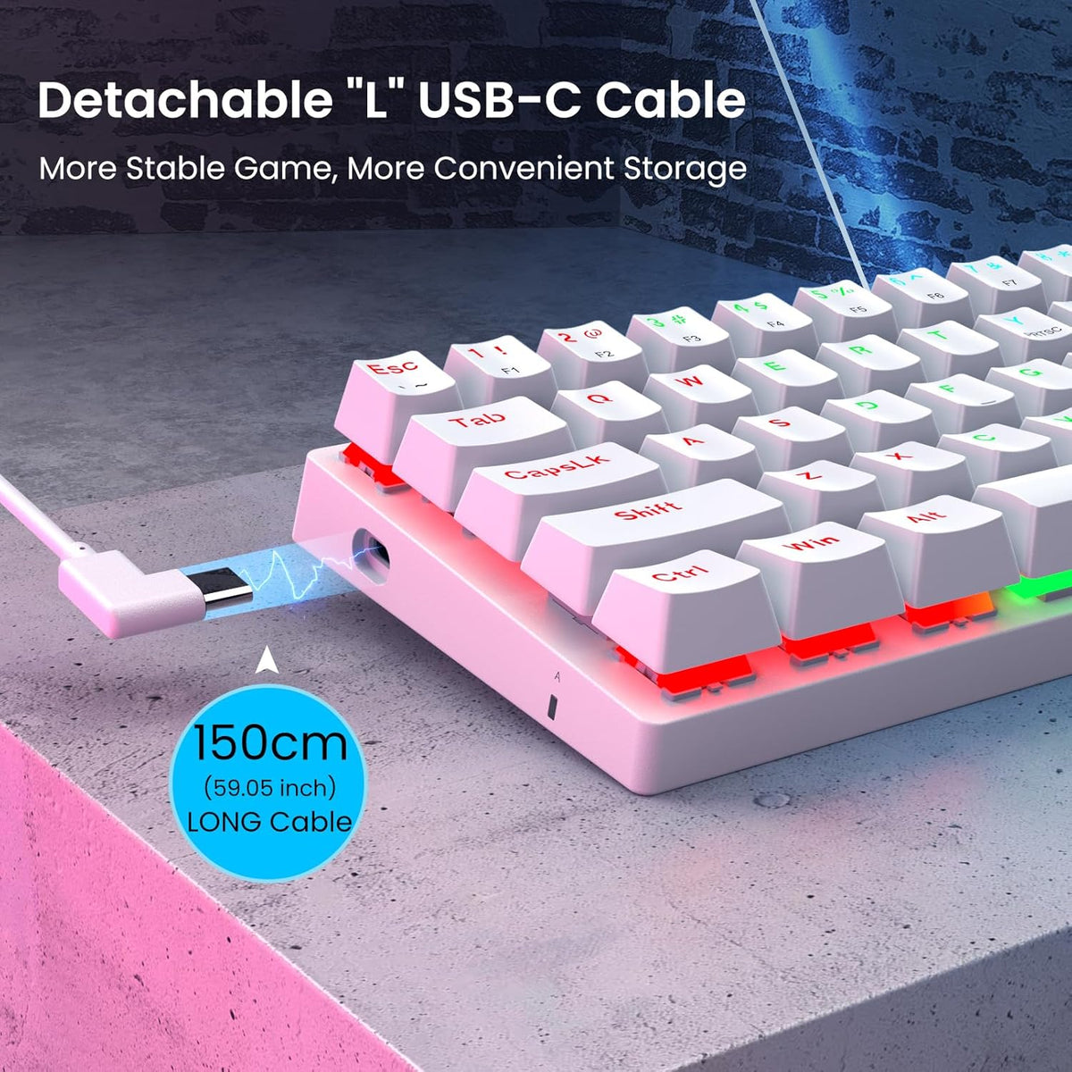 White 61 Keys Wired Mechanical Keyboard with Red Switches H219114