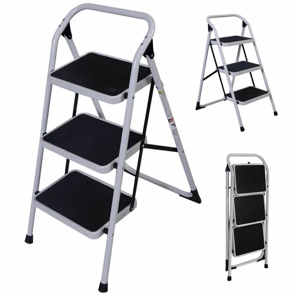 Portable 3 Step Iron Folding Ladder 330 lb. Capacity P32590