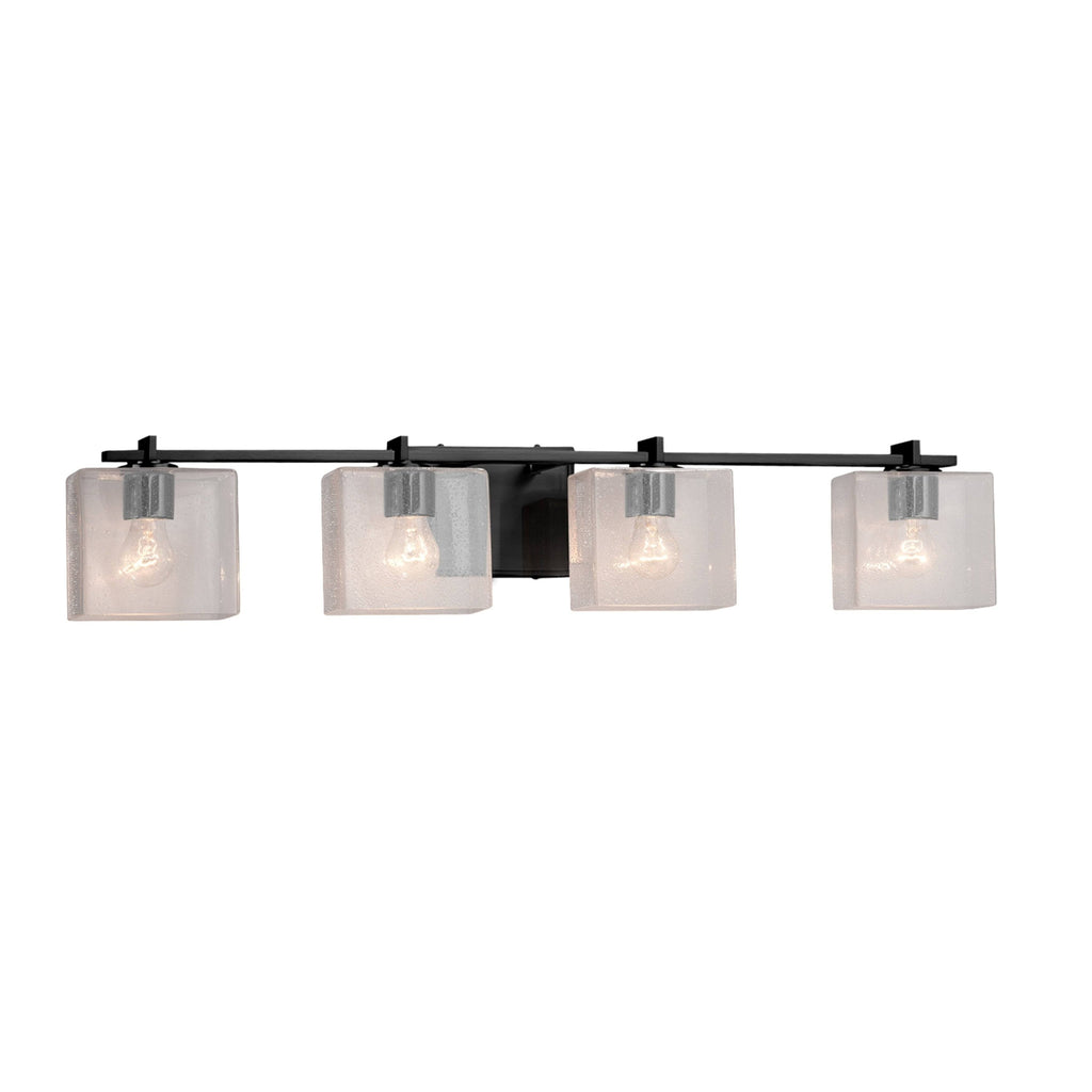 Matte Black 4-Light Bath Bar with Seeded Rectangle Shade D994