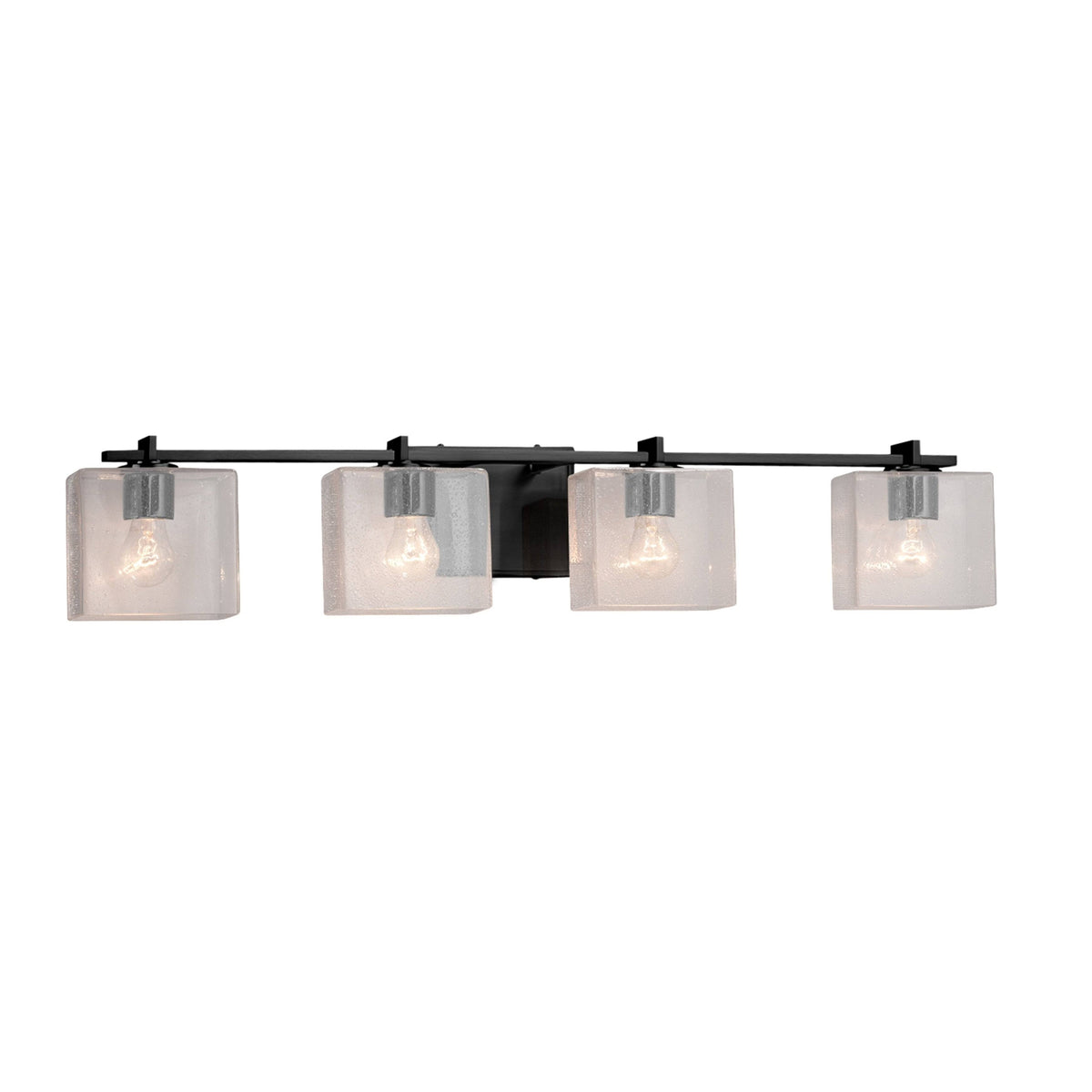 Matte Black 4-Light Bath Bar with Seeded Rectangle Shade D994