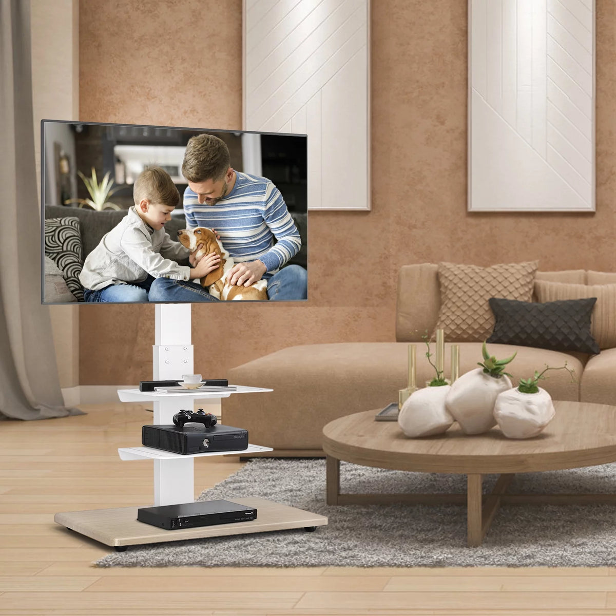 Wooden Base TV Floor Stand with Swivel Mount for 42 - 75 inch TVs A56918