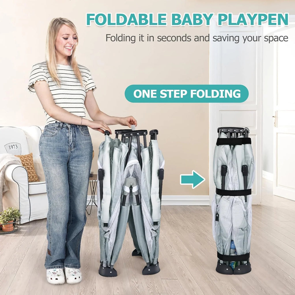 Foldable Large Play Pen with 2 Storage Bags 4 Handlers 50 Balls (71" × 59") T545