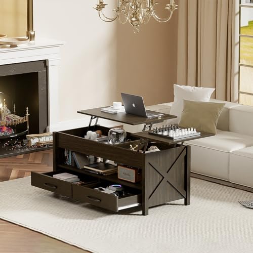 Black 47.2" Wood Lift Top Coffee Table with Storage F6795