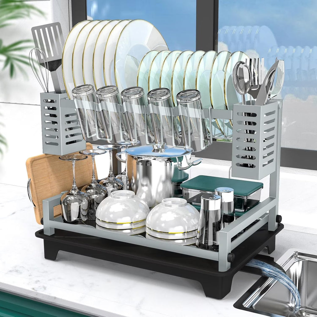 2 Tier Stainless Steel Dish Drying Rack with Drainboard M970