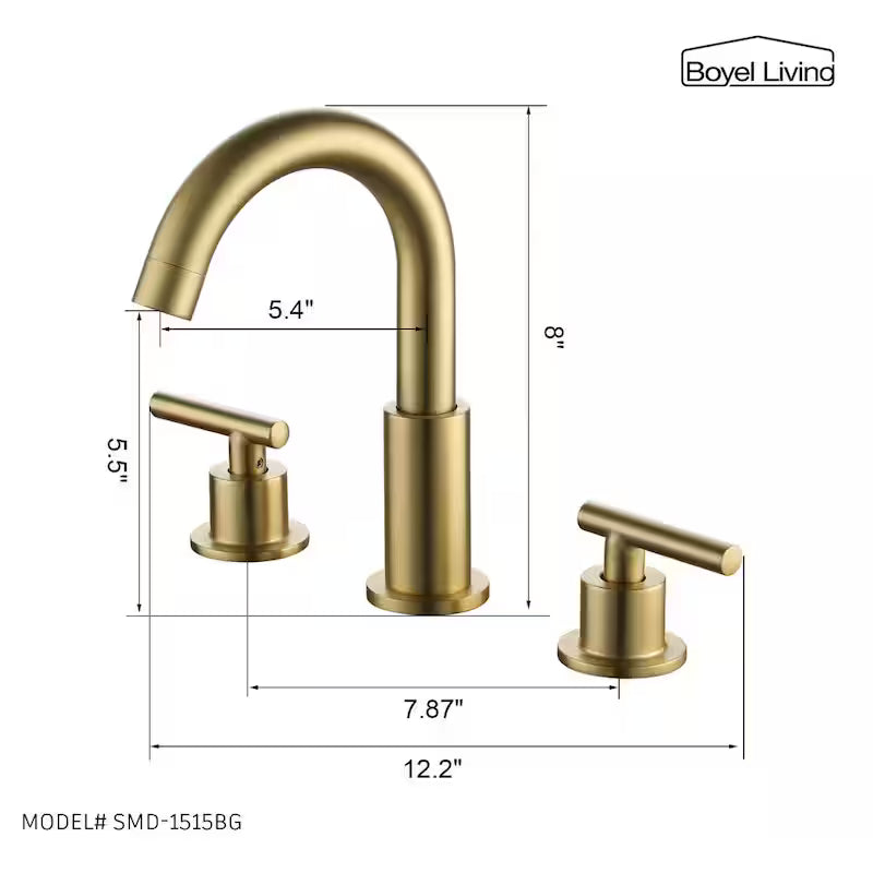 8 in. Widespread 2-Handle Bathroom Faucet with Valve and Water Supply Lines in Brushed Gold X94668
