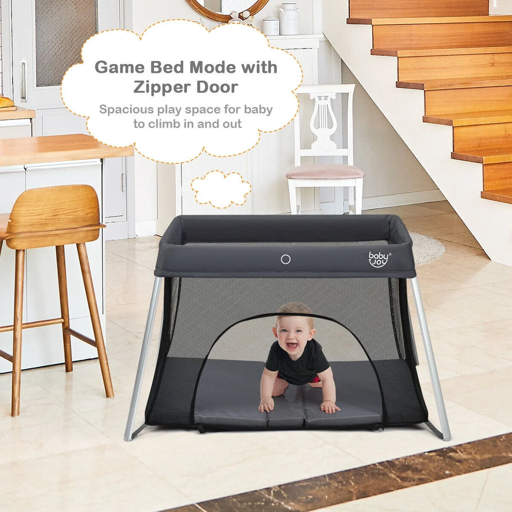 Foldable Baby Playpen Lightweight Crib with Carry Bag Dark Gray M708