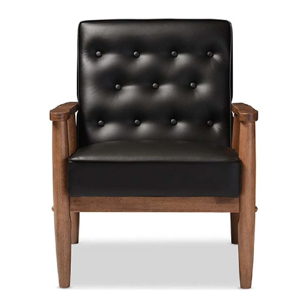 Black Faux Leather Upholstered Wooden Lounge Chair B71135