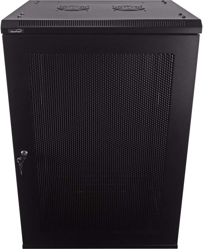 18U Wallmount Cabinet Enclosure 19-Inch Server Network Rack with Locking Perforated Door 16-Inches Deep Black A21432