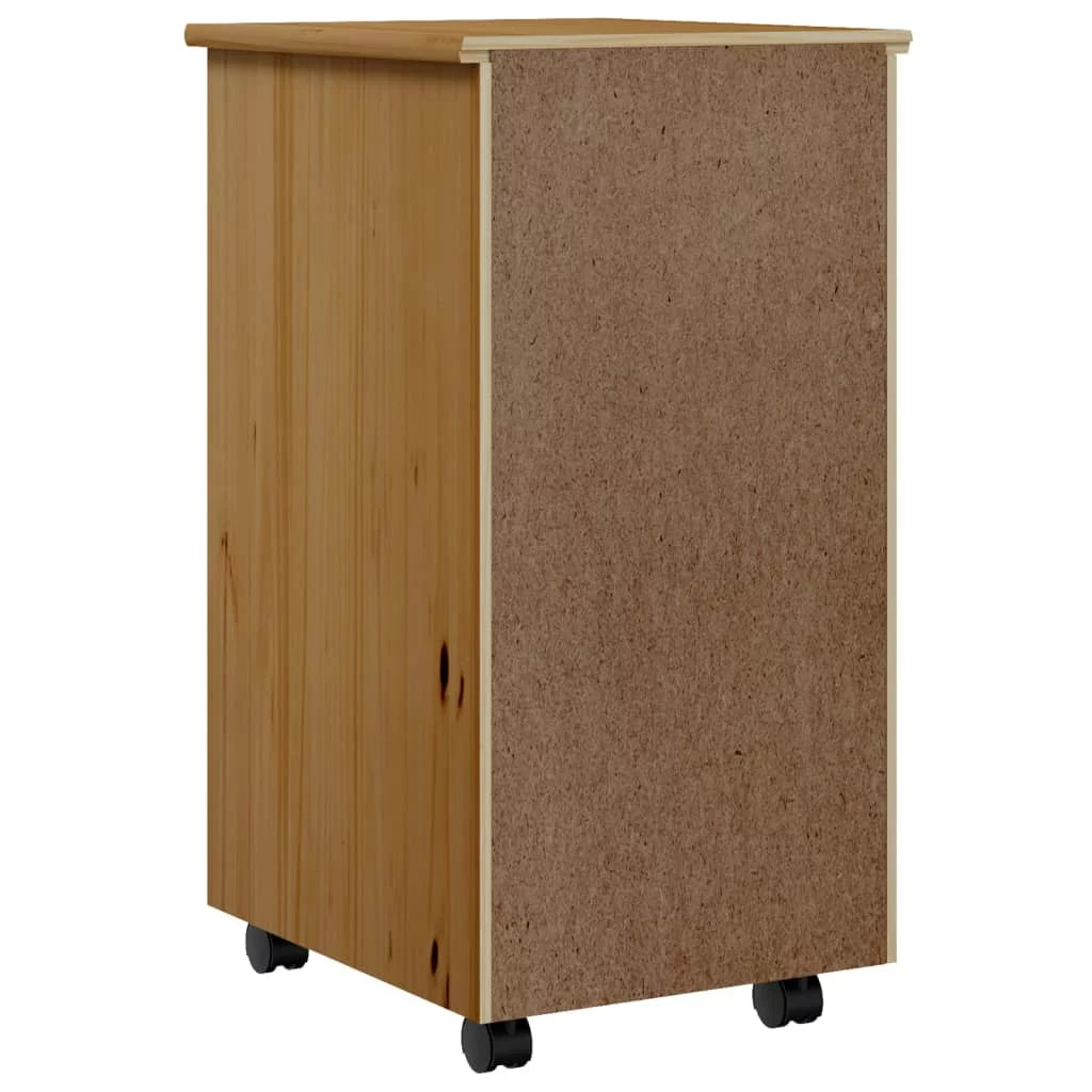 Honey Brown Solid Wood Pine Rolling Cabinet with Drawers U139018