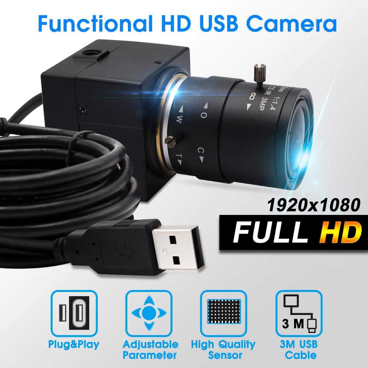 2.8-12mm Varifocal Lens USB Camera 1080P CS Mount 2MP Web Camera Pack of 2 R28532