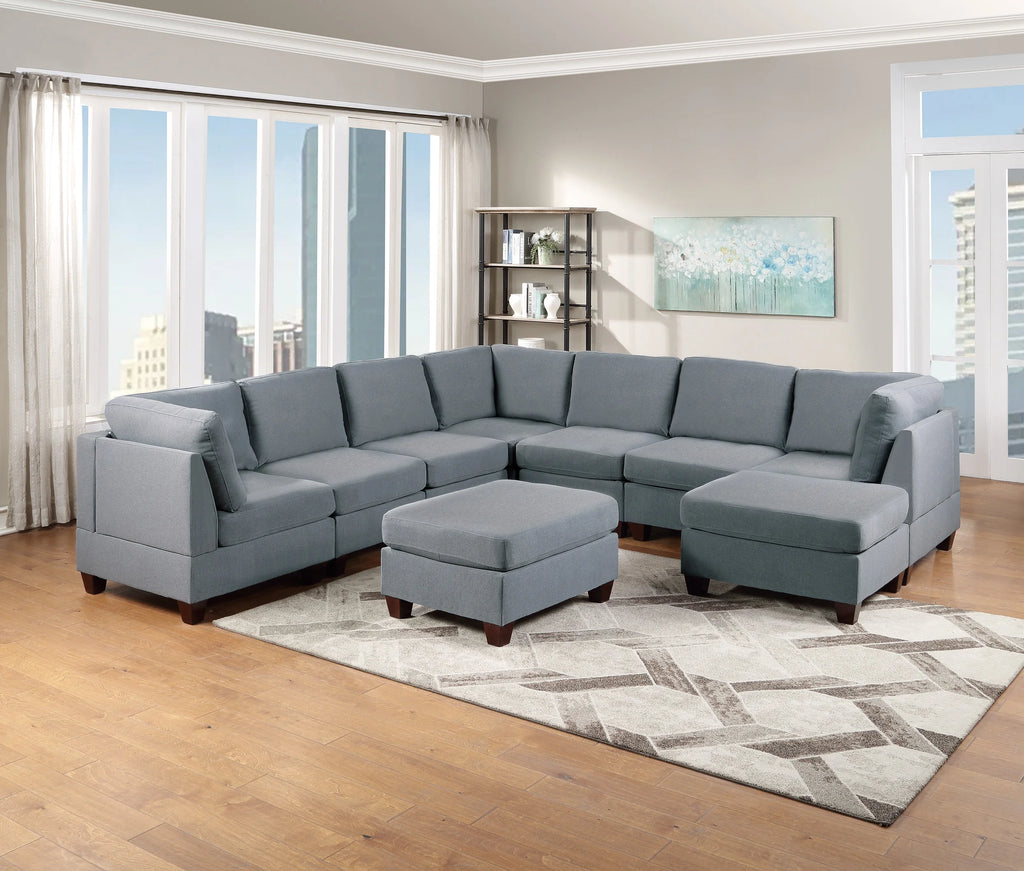 Grey Linen Like Fabric Corner Wedge Sofa N8070