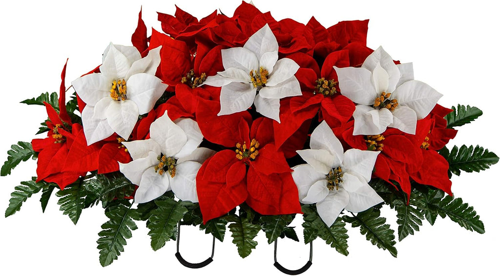 Red and White Artificial Poinsettias Saddle J2399