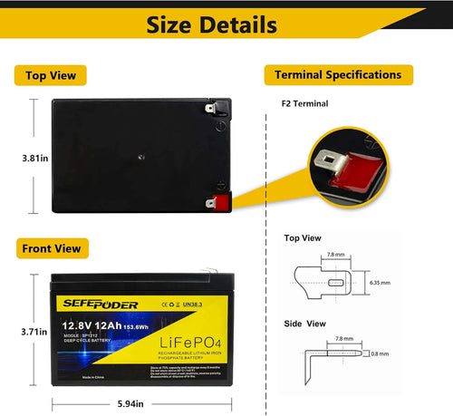 12V 12Ah LiFePO4 Lithium Ion Rechargeable Battery with Built-in BMS M503720